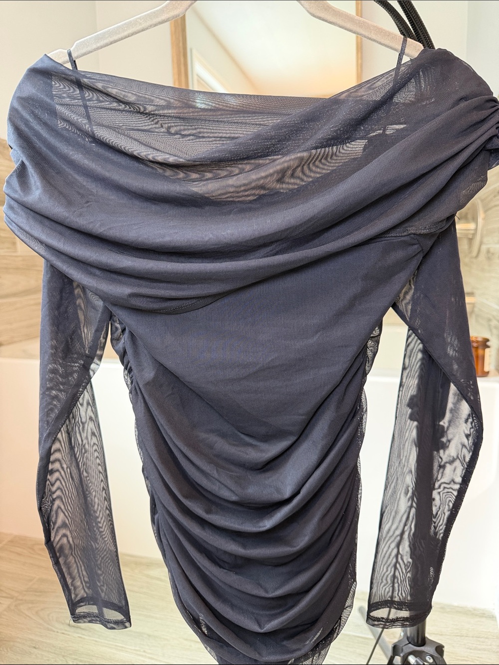 Abercrombie & Fitch Black Draped Sheer Long-Sleeve Bodysuit